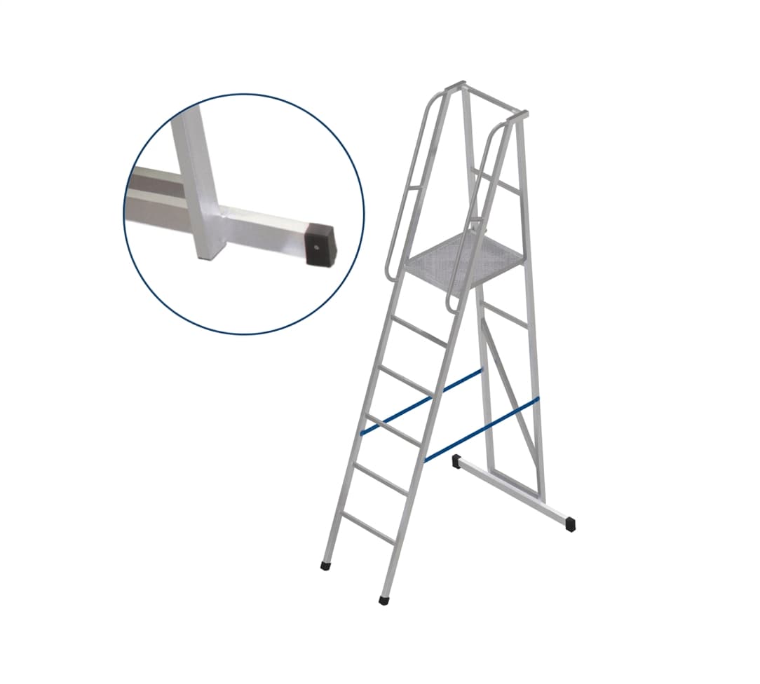 Лестница платформа фиксированной высоты MEGAL ЛПФВА Н=1,8-4 с траверсой 040704