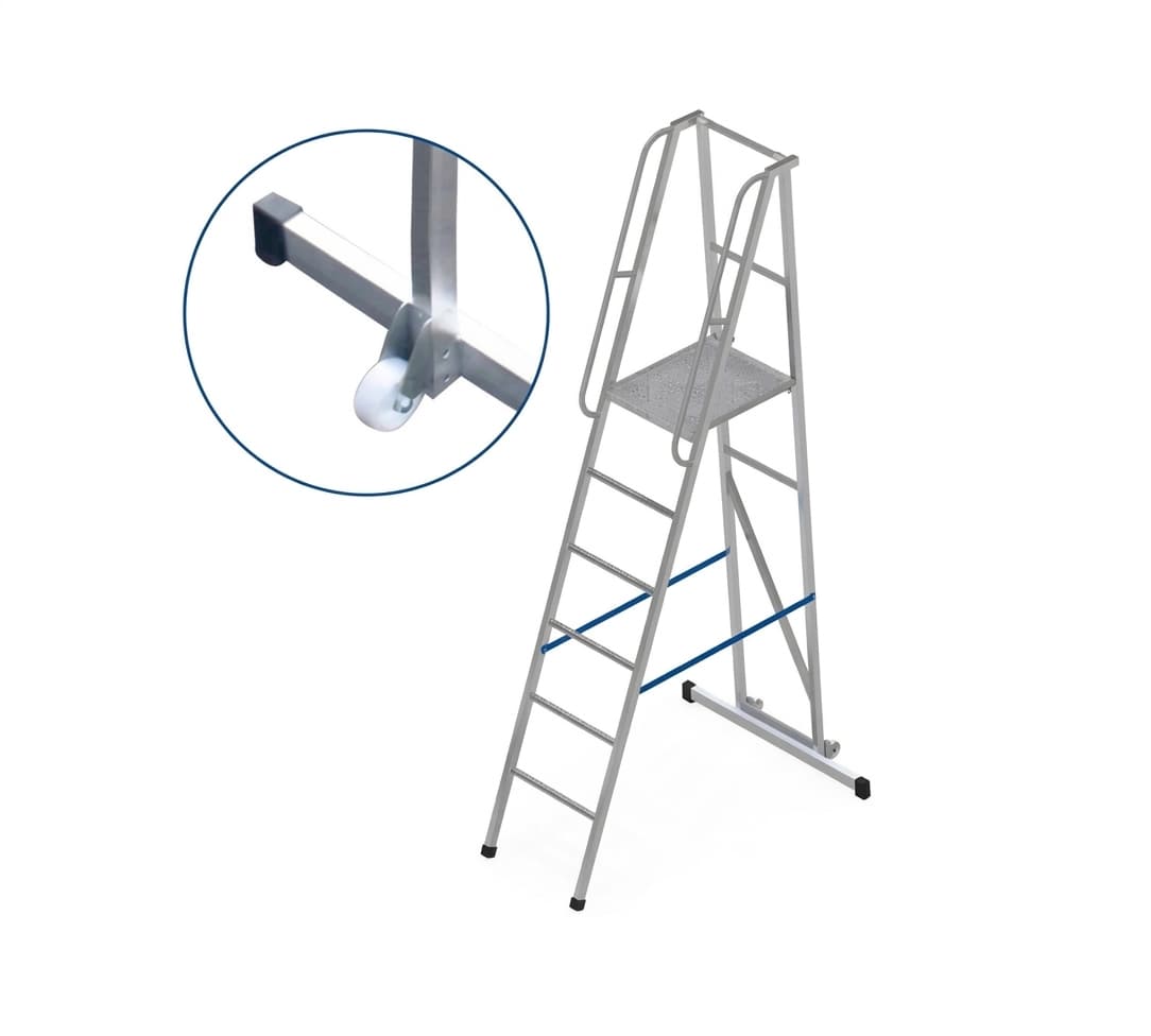 Лестница платформа фиксированной высоты MEGAL ЛПФВА Н=1,8-5 передвижная с траверсой 040804